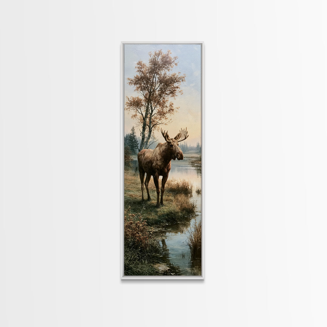 Moose Standing by a Quiet Lake Canvas Print, Rustic Art, Gallery Decor, Farmhouse Decor, Fine Art, Rustic, Contemporary Art, RUS-1x3-21