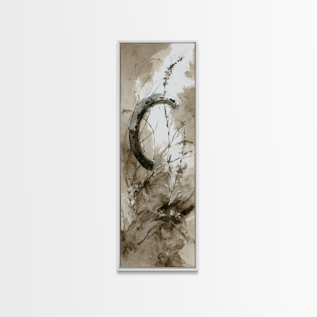Rusty Horseshoe and Rope Composition Canvas Print, Rustic Art, Painting, Farmhouse Decor, Fine Art, Rustic, Boho Wall Art, RUS-1x3-25