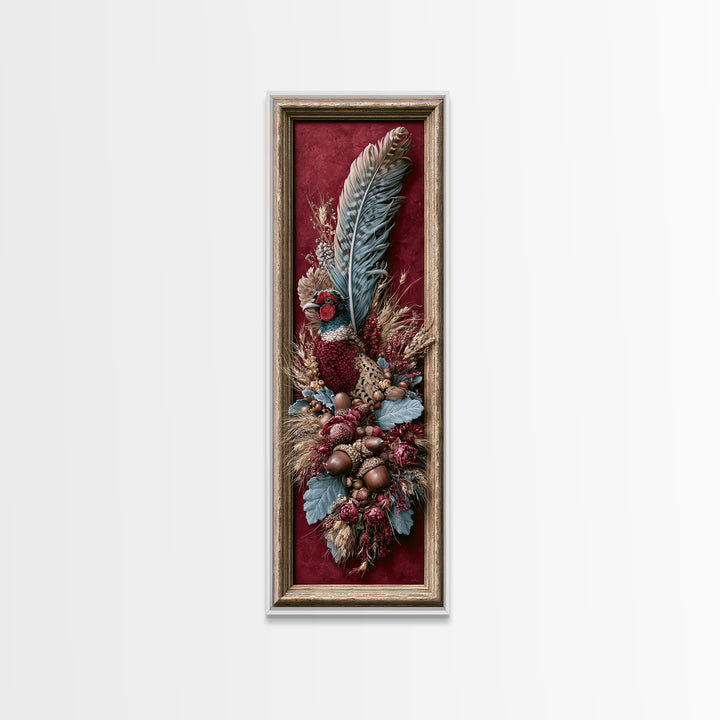 Pheasant Feathers and Acorns Arrangement Canvas Print, Rustic Art, Room Decor, Farmhouse Decor, Fine Art, Rustic, Oil Painting, RUS-1x3-28