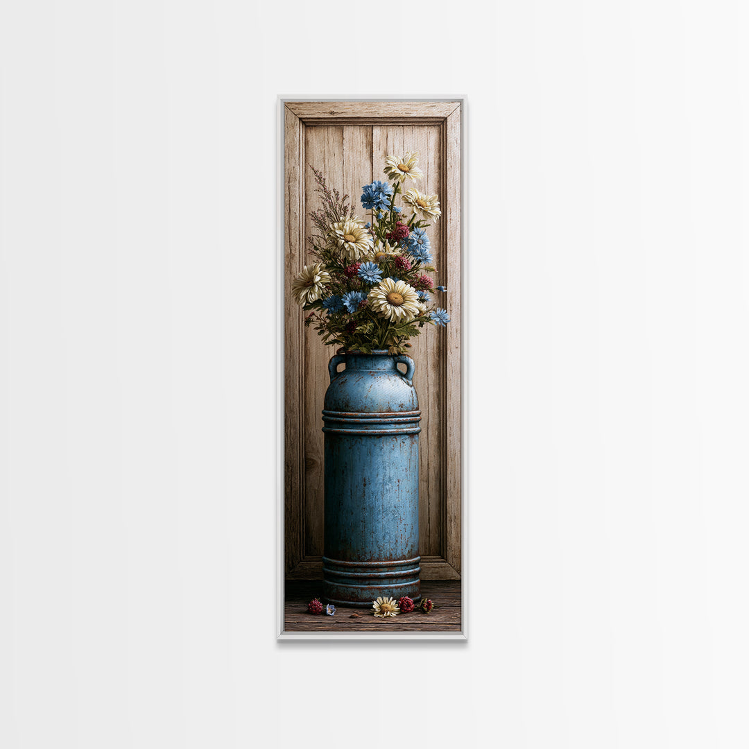 Weathered Barn Wood and Wildflower Still Life Canvas Print, Rustic Art, Fine Art Print, Farmhouse Decor, Oil Painting, Rustic, RUS-1x3-37