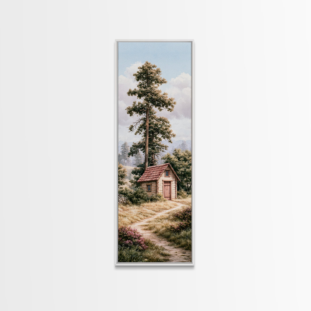 Mountain Cabin Landscape Canvas Print, Rustic Art, Printable Wall Art, Farmhouse Decor, Oil Painting, Rustic, Wood Art, RUS-1x3-39