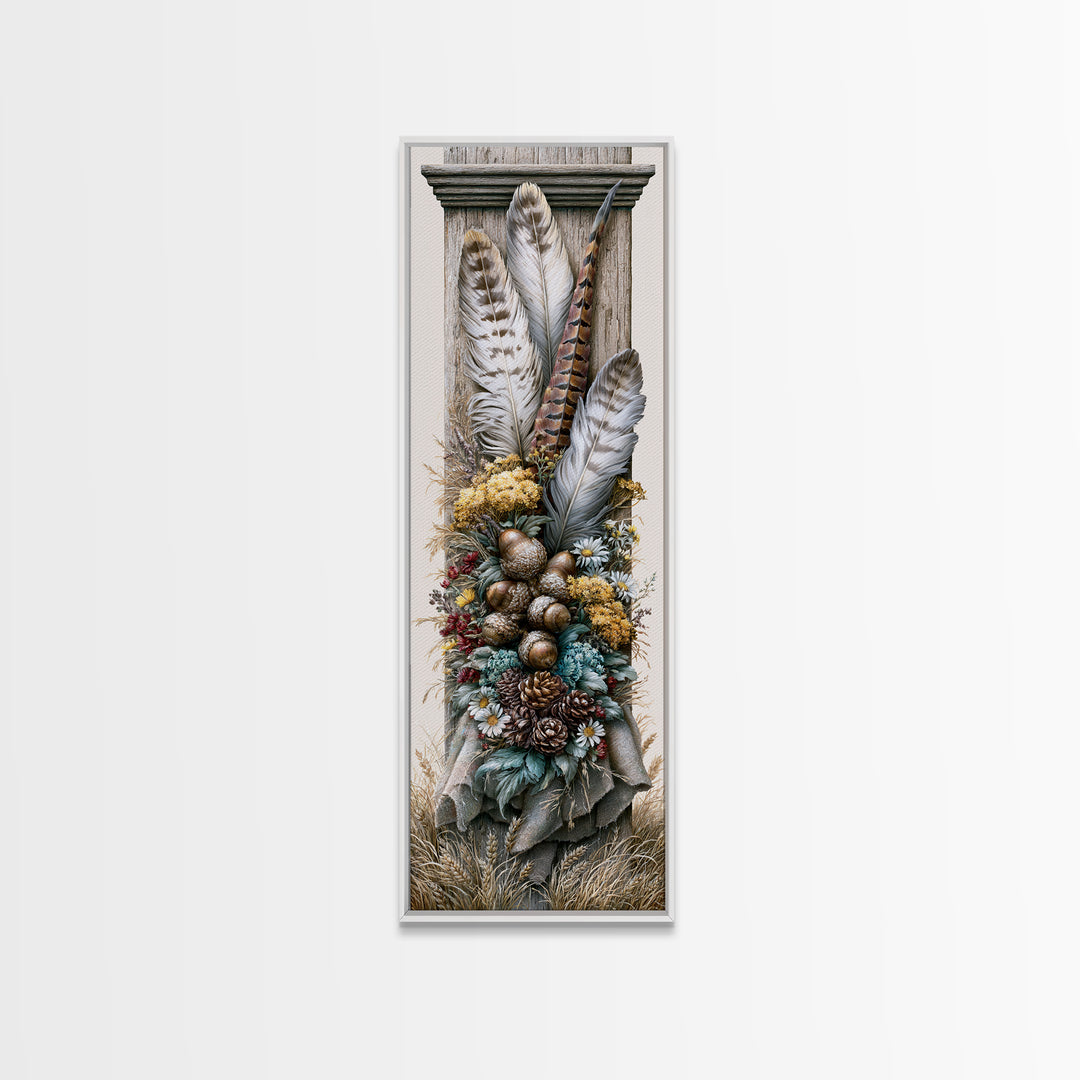 Pheasant Feathers and Acorns Arrangement Framed Canvas Print, Rustic Art, Modern Decor, Farmhouse Decor, Fine Art, Rustic, RUS-1x3-4