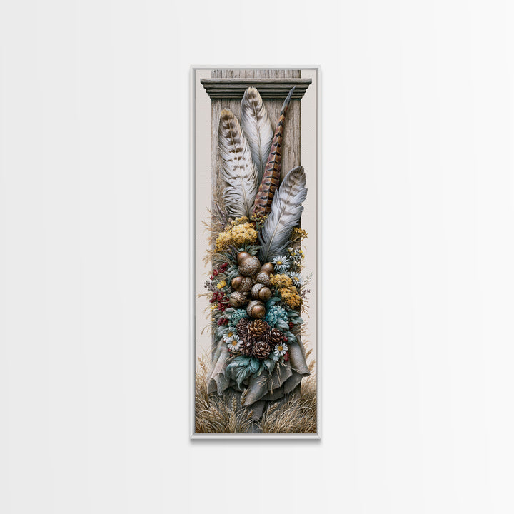 Pheasant Feathers and Acorns Arrangement Framed Canvas Print, Rustic Art, Modern Decor, Farmhouse Decor, Fine Art, Rustic, RUS-1x3-4