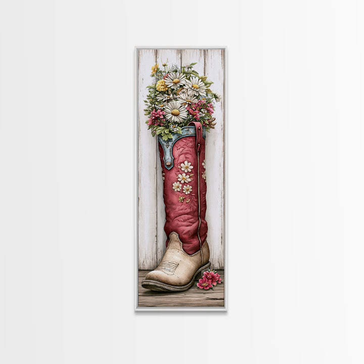 Old Boots Filled Canvas Print, Rustic Art, Landscape Art, Farmhouse Decor, Oil Painting, Rustic, Room Decor, Textured Painting, RUS-1x3-42
