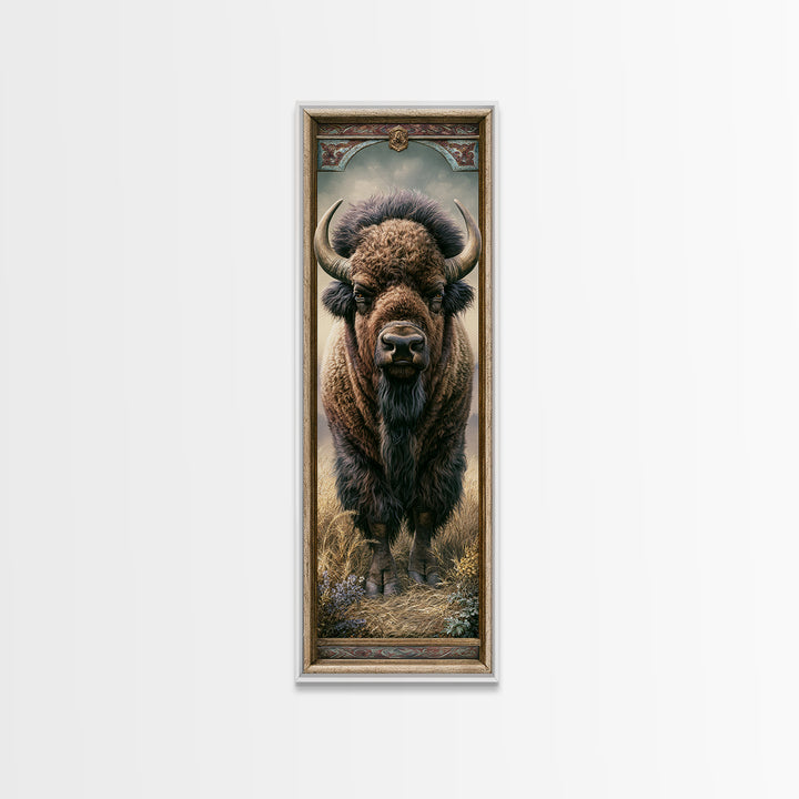 Buffalo Portrait with Western Texture Framed Canvas Print, Rustic Art, Gallery Wall Art, Farmhouse Decor, Fine Art, Rustic, RUS-1x3-58