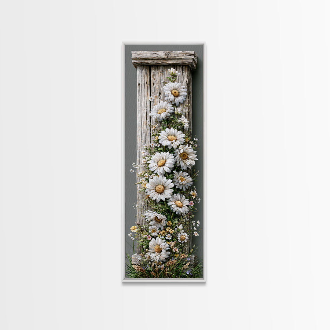 Weathered Barn Wood and Wildflower Still Life Canvas Print, Rustic Art, Textured Painting, Farmhouse Decor, Rustic, 3d Wall Art, RUS-1x3-61