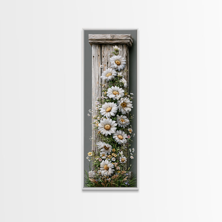Weathered Barn Wood and Wildflower Still Life Canvas Print, Rustic Art, Textured Painting, Farmhouse Decor, Rustic, 3d Wall Art, RUS-1x3-61