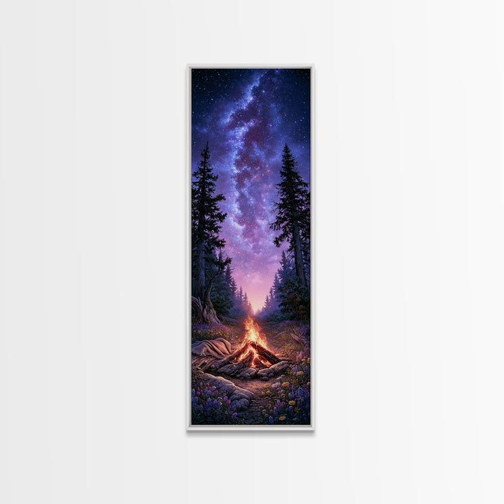 Campfire under a Starry Sky Framed Canvas Print, Rustic Art, Downloadable Art, Farmhouse Decor, Fine Art, Rustic, RUS-1x3-70