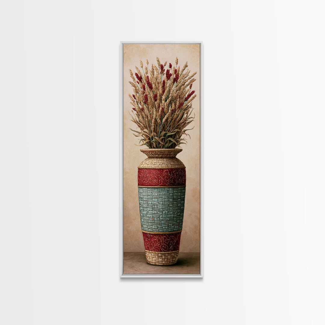 Handwoven Basket with Dried Grasses Framed Canvas Print, Rustic Art, Digital Print, Farmhouse Decor, Fine Art, Rustic, RUS-1x3-84
