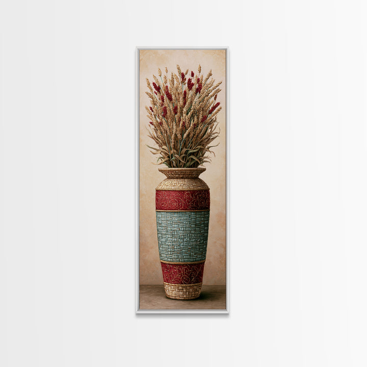 Handwoven Basket with Dried Grasses Framed Canvas Print, Rustic Art, Digital Print, Farmhouse Decor, Fine Art, Rustic, RUS-1x3-84