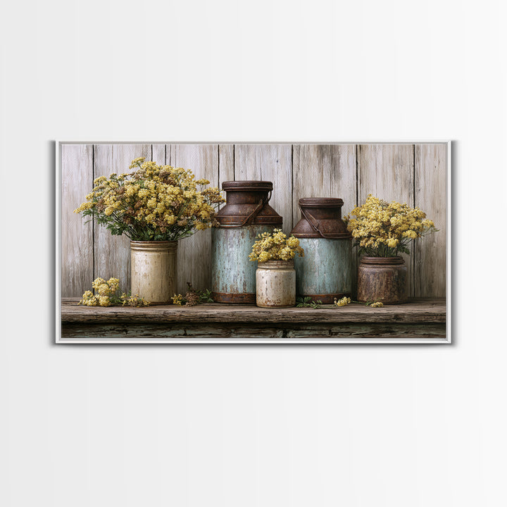 Weathered Barn Wood and Wildflower Still Life Canvas Print, Rustic Art, Wall Art, Farmhouse Decor, Rustic, Living Room Decor, RUS-2x1-21