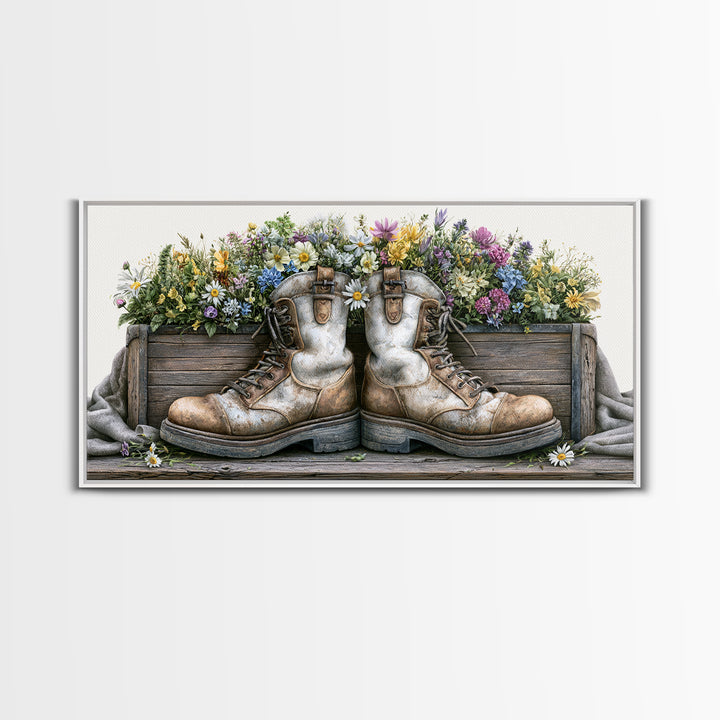 Old Boots Filled Canvas Print, Rustic Art, Boho Decor, Farmhouse Decor, Fine Art, Rustic, Art Print, Digital Art, RUS-2x1-26