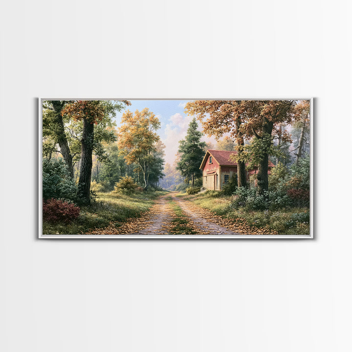 Forest Path with Golden Autumn Leaves Canvas Print, Rustic Art, Room Decor, Farmhouse Decor, Fine Art, Rustic, Oil Painting, RUS-2x1-62