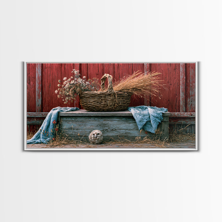 Handwoven Basket with Dried Grasses Canvas Print, Rustic Art, Oil Painting, Farmhouse Decor, Watercolor Art, Rustic, Modern Art, RUS-2x1-68