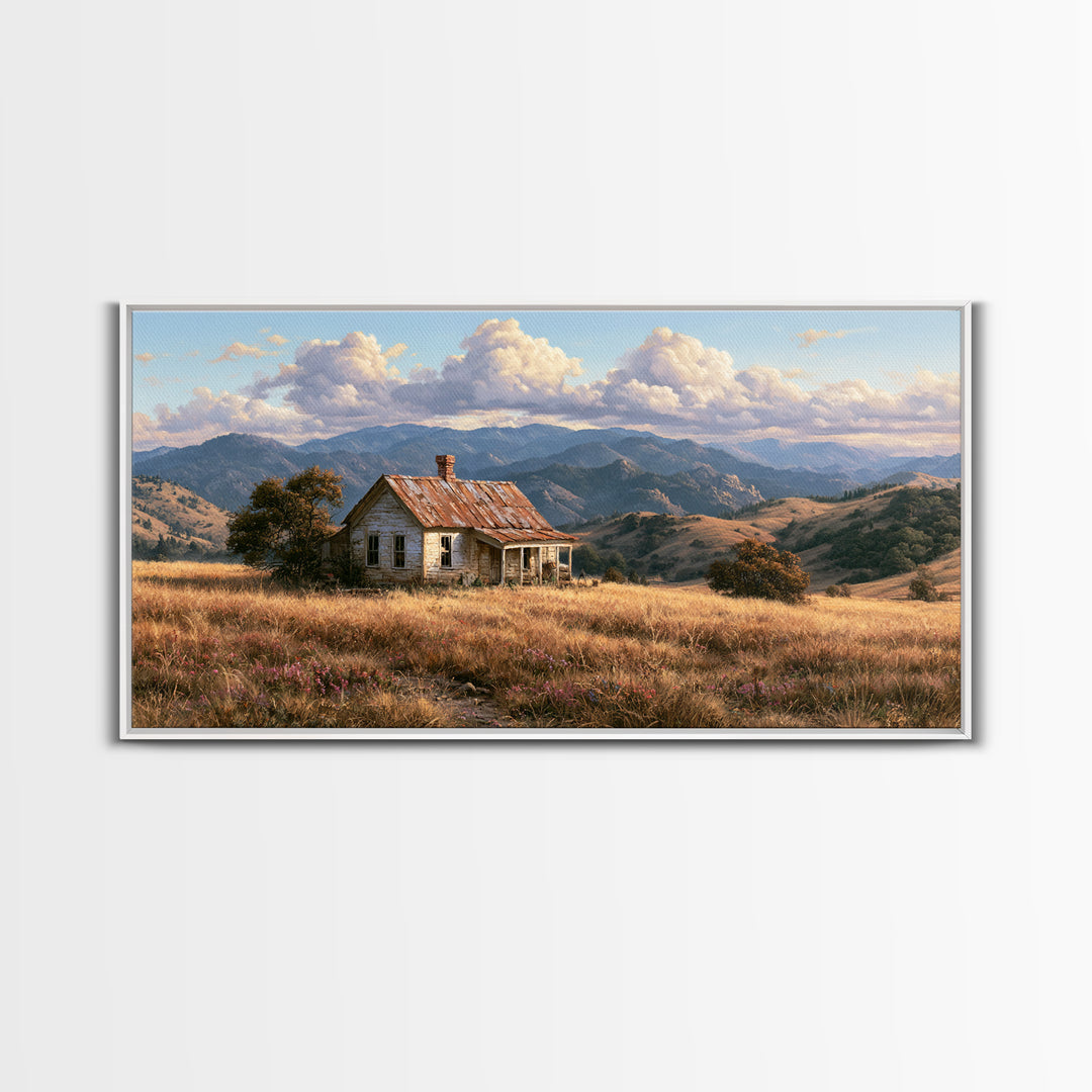 Mountain Cabin Landscape Canvas Print, Rustic Art, Farmhouse Wall Art, Farmhouse Decor, Fine Art, Rustic, Statement Artwork, RUS-2x1-71