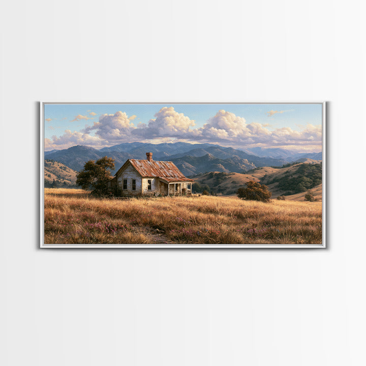 Mountain Cabin Landscape Canvas Print, Rustic Art, Farmhouse Wall Art, Farmhouse Decor, Fine Art, Rustic, Statement Artwork, RUS-2x1-71