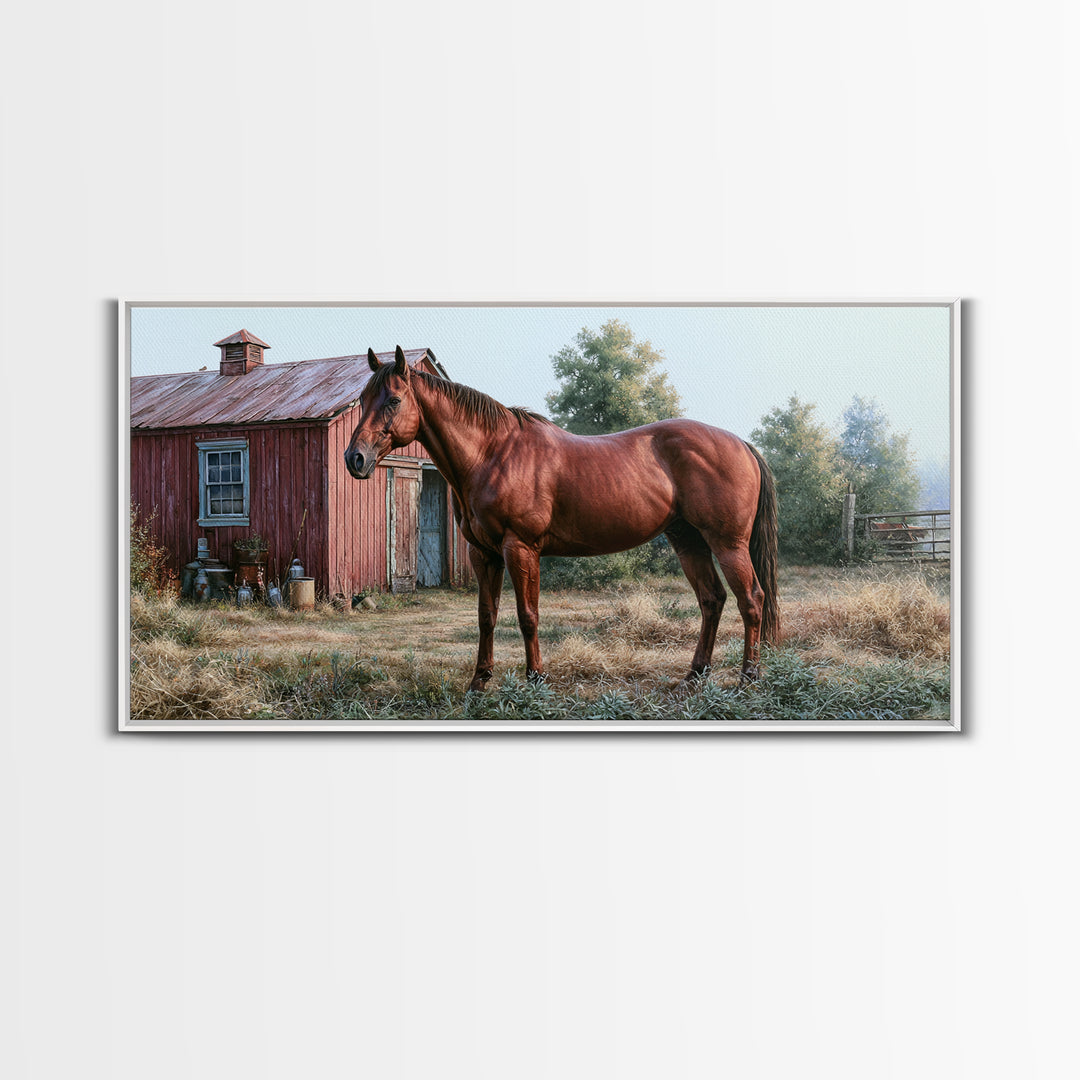 Brown Horse Portrait Framed Canvas Print, Rustic Art, Farmhouse Decor, Oil Painting, Rustic, Gallery Wall Art, RUS-2x1-97