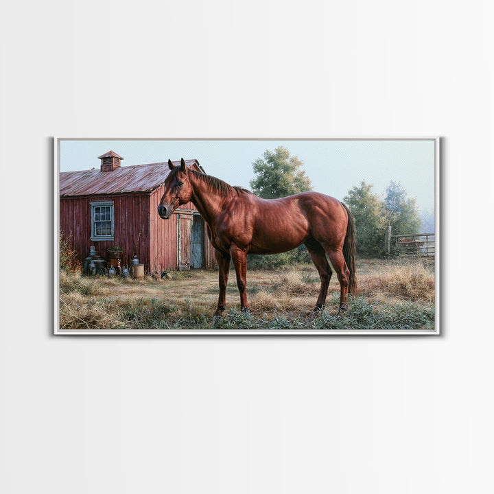 Brown Horse Portrait Framed Canvas Print, Rustic Art, Farmhouse Decor, Oil Painting, Rustic, Gallery Wall Art, RUS-2x1-97