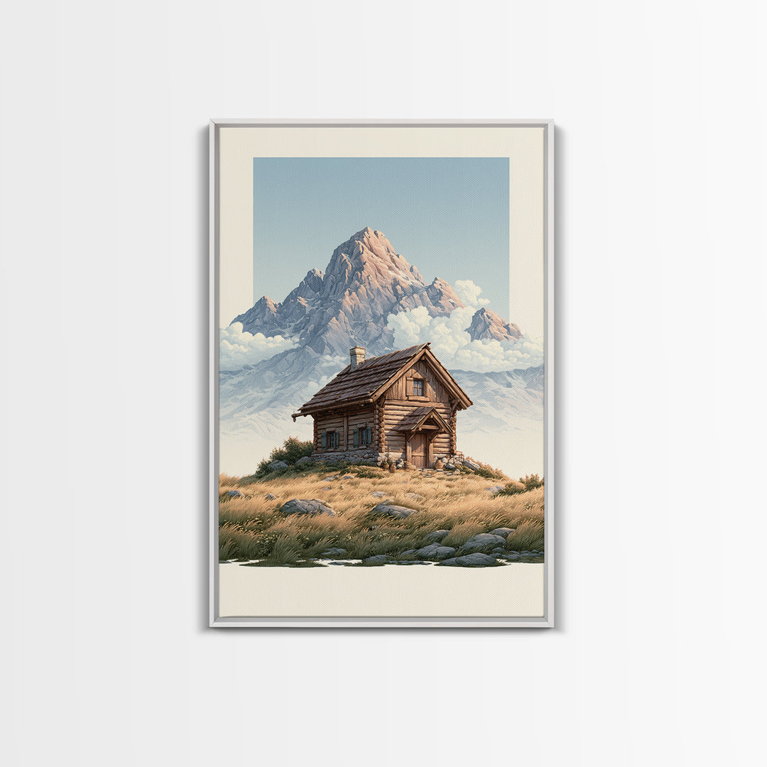Mountain Cabin Landscape Canvas Print, Rustic Art, Gallery Wall Set, Farmhouse Decor, Fine Art, Rustic, Minimalist Decor, RUS-2x3-11