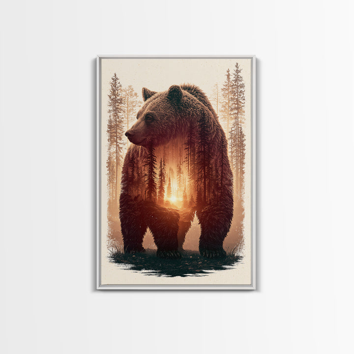 Bear Silhouette Among Pine Trees Canvas Print, Rustic Art, Gallery Decor, Farmhouse Decor, Fine Art, Rustic, Contemporary Art, RUS-2x3-15