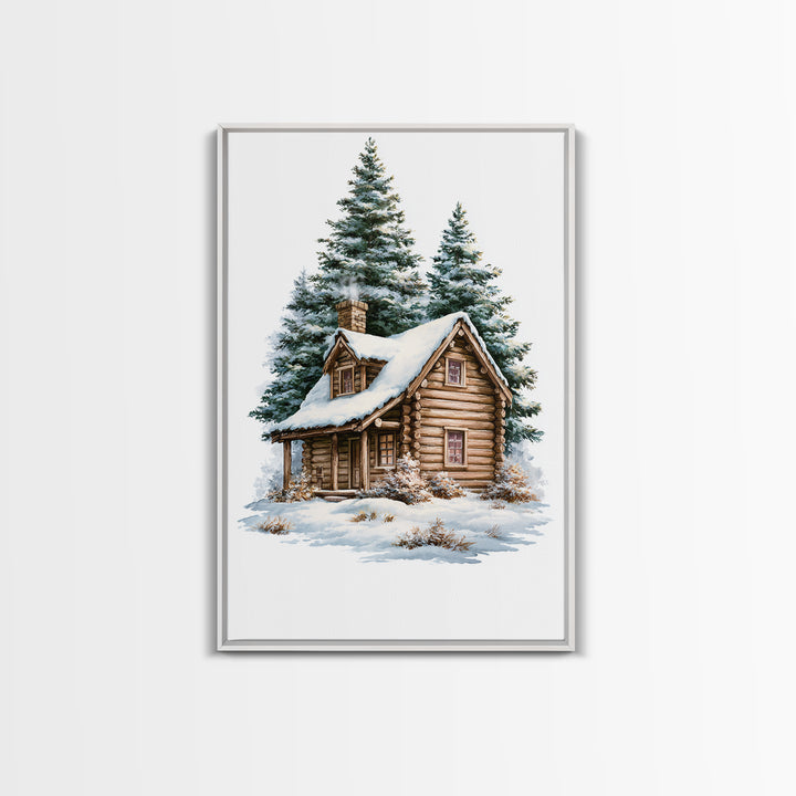Log Cabin with Snowy Pines Canvas Print, Rustic Art, Luxury Decor, Farmhouse Decor, Fine Art, Rustic, Printable Wall Art, RUS-2x3-23