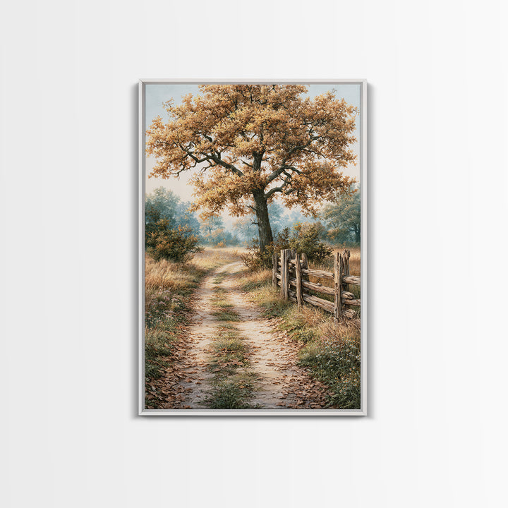 Forest Path with Golden Autumn Leaves Framed Canvas Print, Rustic Art, Statement Artwork, Farmhouse Decor, Fine Art, Rustic, RUS-2x3-26