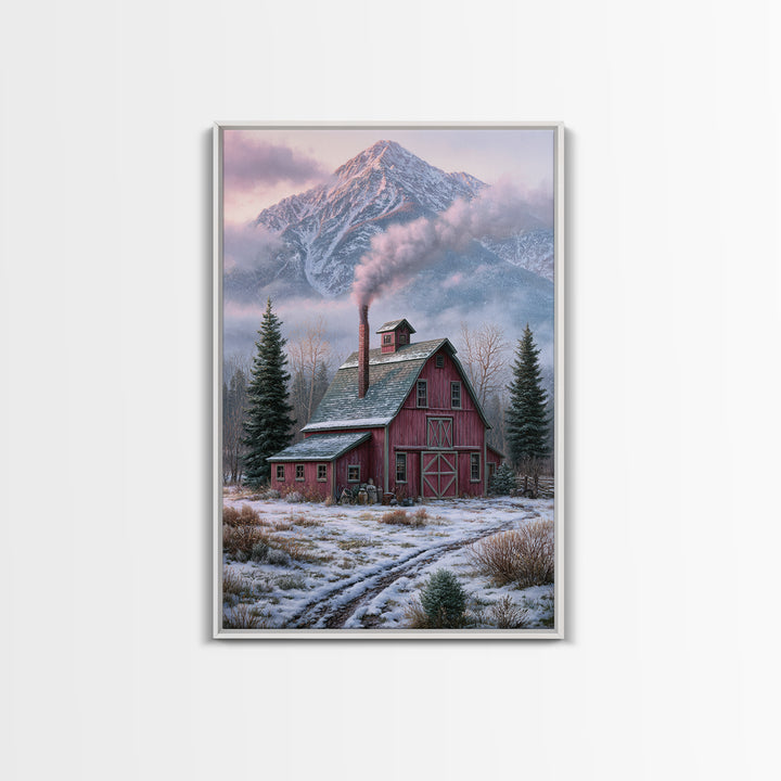 Winter Mountain Scene Canvas Print, Rustic Art, Fine Art Print, Farmhouse Decor, Fine Art, Rustic, Painting, Digital Prints, RUS-2x3-31