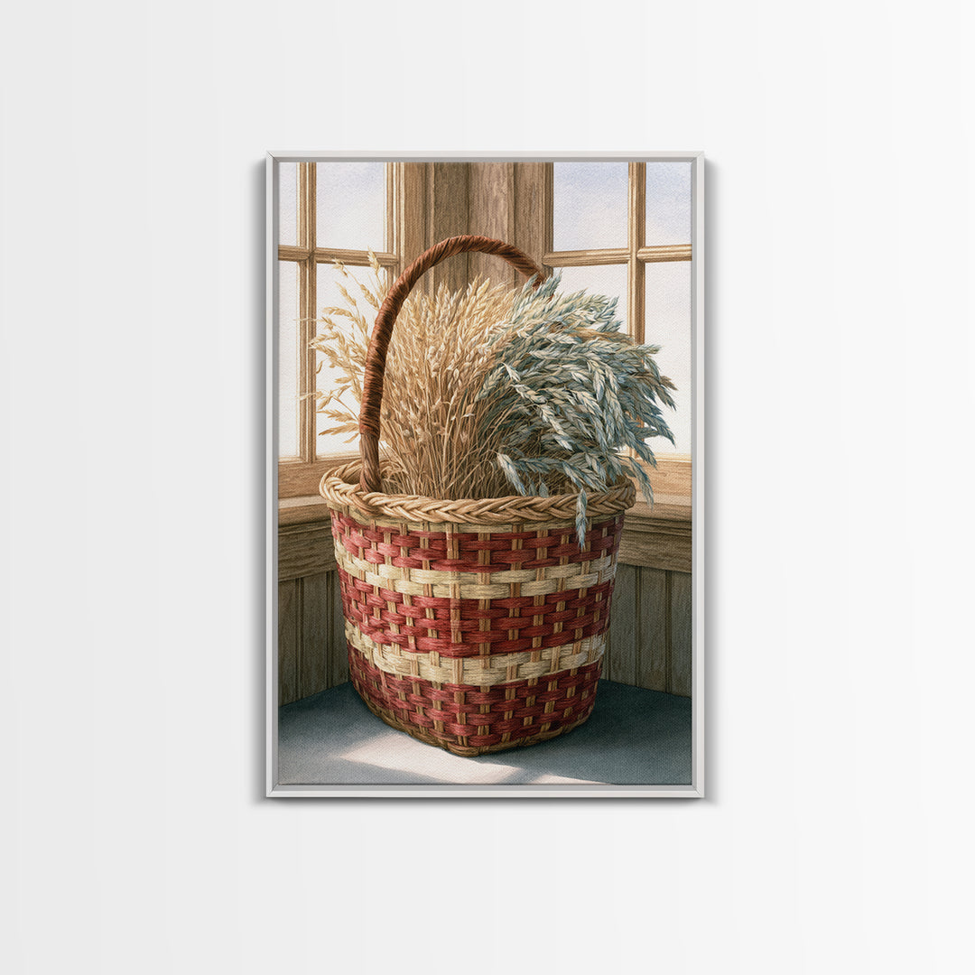 Handwoven Basket with Dried Grasses Canvas Print, Rustic Art, Landscape Wall Art, Farmhouse Decor, Rustic, Luxury Decor, RUS-2x3-32