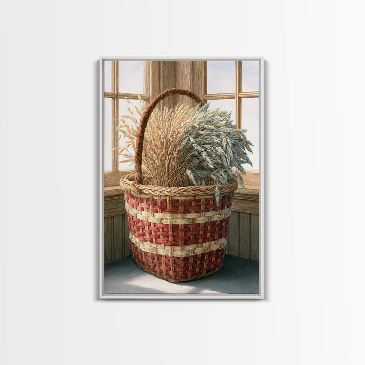 Handwoven Basket with Dried Grasses Canvas Print, Rustic Art, Landscape Wall Art, Farmhouse Decor, Rustic, Luxury Decor, RUS-2x3-32