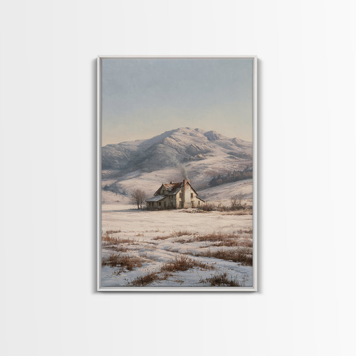 Winter Mountain Scene Framed Canvas Print, Rustic Art, Textured Painting, Farmhouse Decor, Oil Painting, Rustic, Digital Print, RUS-2x3-55
