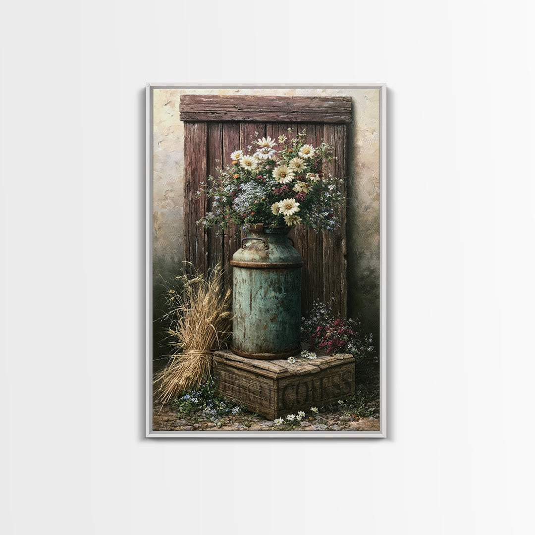 Weathered Barn Wood and Wildflower Still Life Canvas Print, Rustic Art, Living Room Decor, Farmhouse Decor, Fine Art, Rustic, RUS-2x3-57