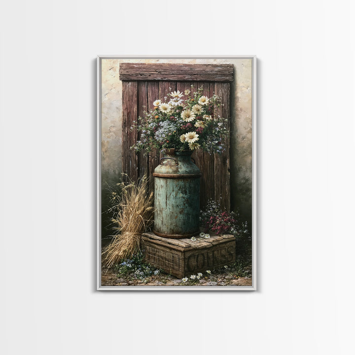 Weathered Barn Wood and Wildflower Still Life Canvas Print, Rustic Art, Living Room Decor, Farmhouse Decor, Fine Art, Rustic, RUS-2x3-57