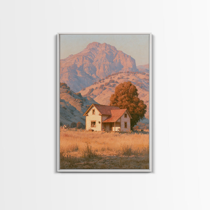 Mountain Cabin Landscape Framed Canvas Print, Rustic Art, Painting, Farmhouse Decor, Fine Art, Rustic, Boho Wall Art, RUS-2x3-59