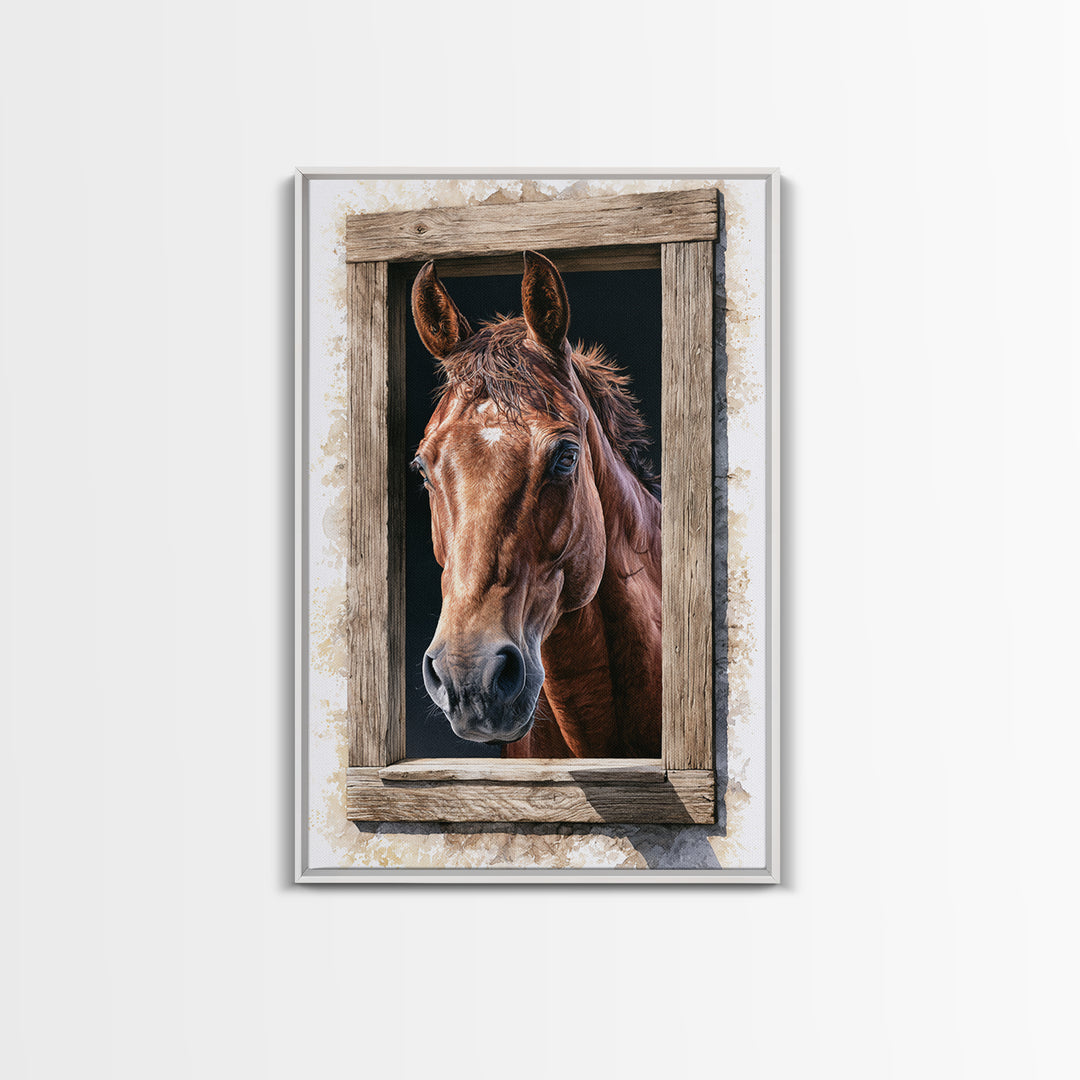 Brown Horse Portrait Canvas Print, Rustic Art, Digital Print, Farmhouse Decor, Rustic, Landscape Painting, Eclectic Wall Art, RUS-2x3-61