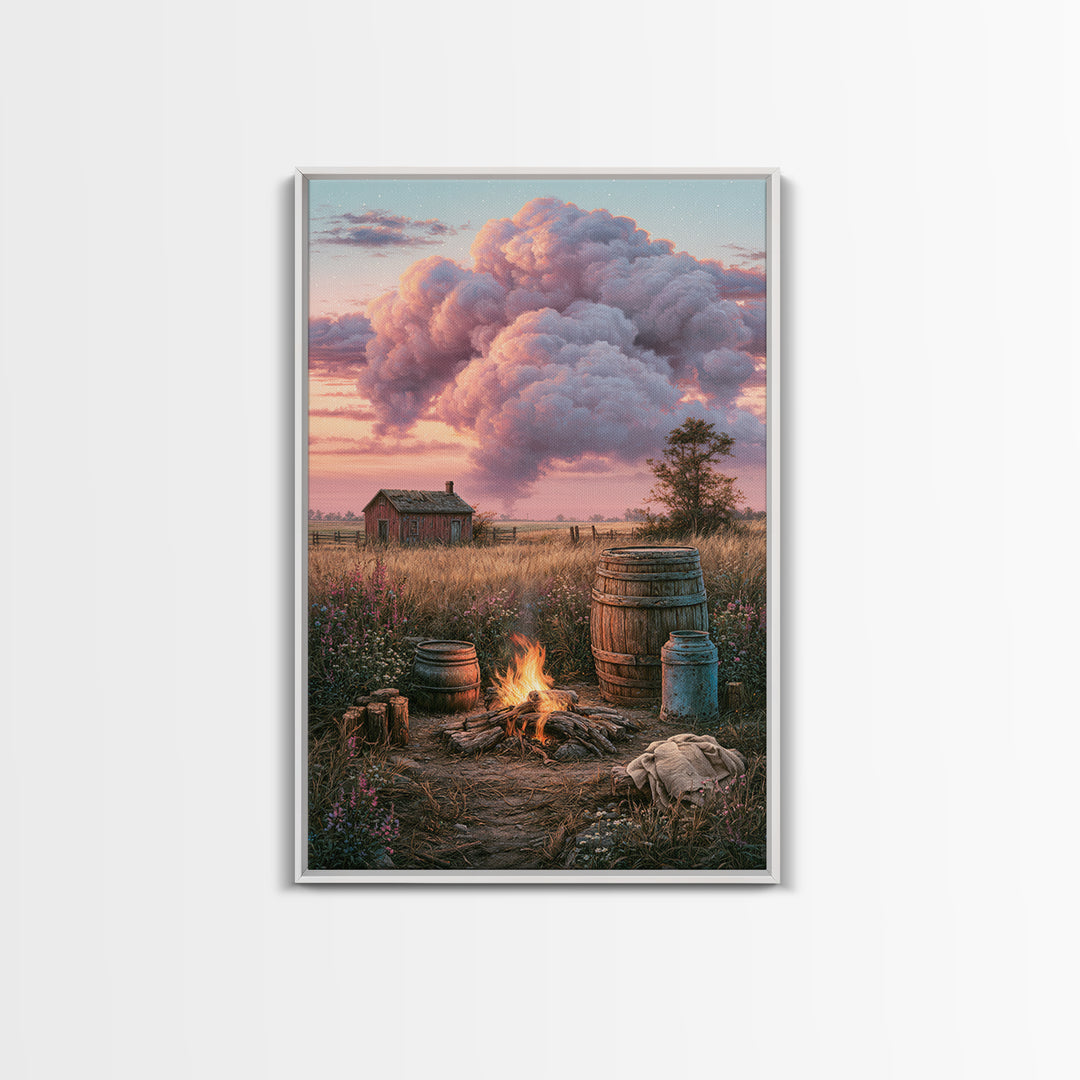 Campfire under a Starry Sky Canvas Print, Rustic Art, Home Decor, Farmhouse Decor, Oil Painting, Rustic, Living Room Decor, RUS-2x3-66