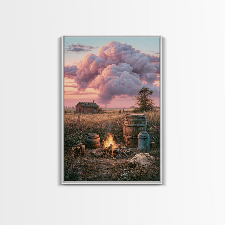 Campfire under a Starry Sky Canvas Print, Rustic Art, Home Decor, Farmhouse Decor, Oil Painting, Rustic, Living Room Decor, RUS-2x3-66