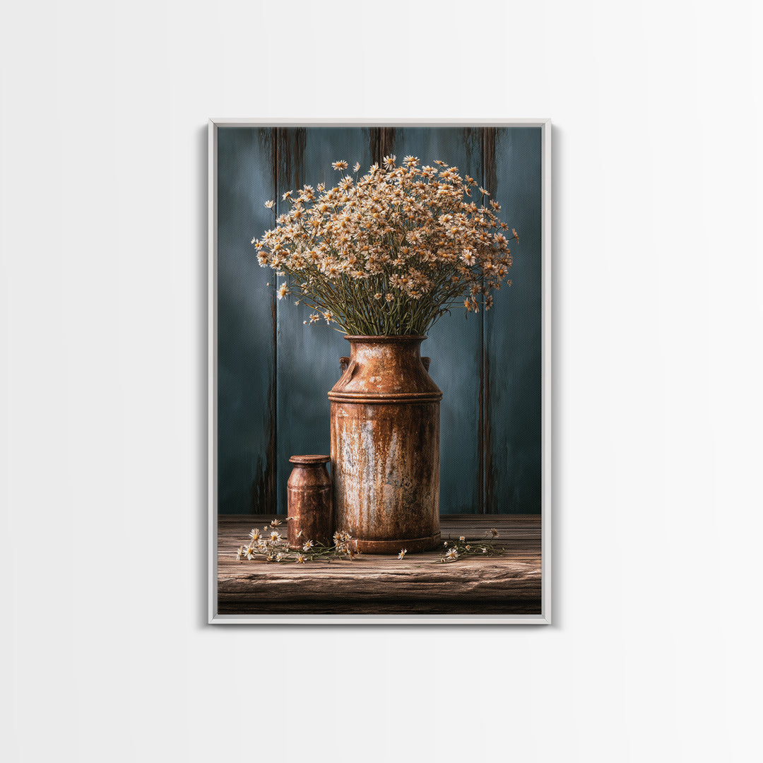 Weathered Barn Wood and Wildflower Still Life Canvas Print, Rustic Art, Living Room Decor, Farmhouse Decor, Fine Art, Rustic, RUS-2x3-81