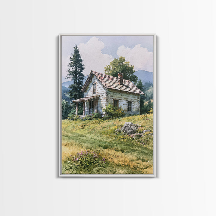 Mountain Cabin Landscape Framed Canvas Print, Rustic Art, Abstract Wall Art, Farmhouse Decor, Fine Art, Rustic, Landscape Art, RUS-2x3-83