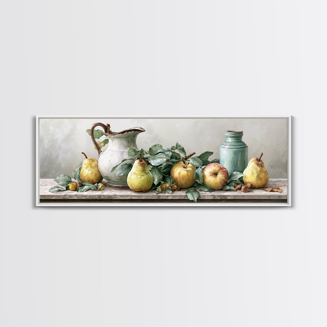 Rustic Pear and Apple Still Life Canvas Print, Rustic Art, Printable Art, Farmhouse Decor, Fine Art, Rustic, Farmhouse Wall Art, RUS-3x1-13