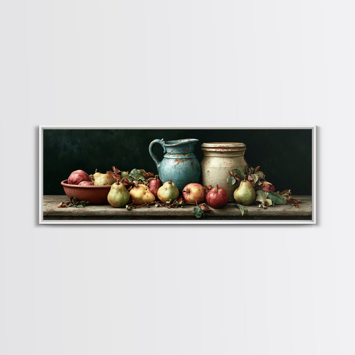 Rustic Pear and Apple Still Life Framed Canvas Print, Rustic Art, 3d Wall Art, Farmhouse Decor, Watercolor Art, Rustic, RUS-3x1-37