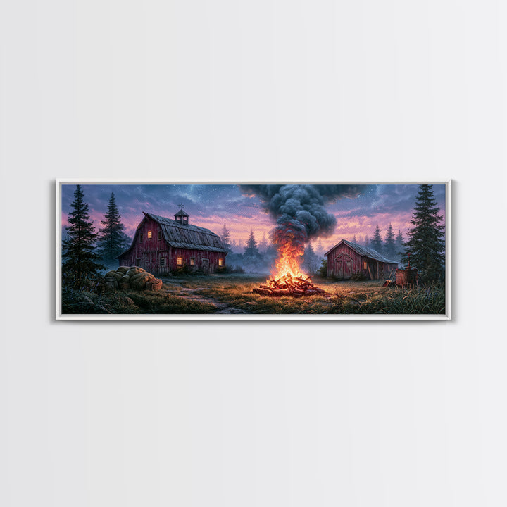 Campfire under a Starry Sky Canvas Print, Rustic Art, Printable Art, Farmhouse Decor, Watercolor Art, Rustic, RUS-3x1-50