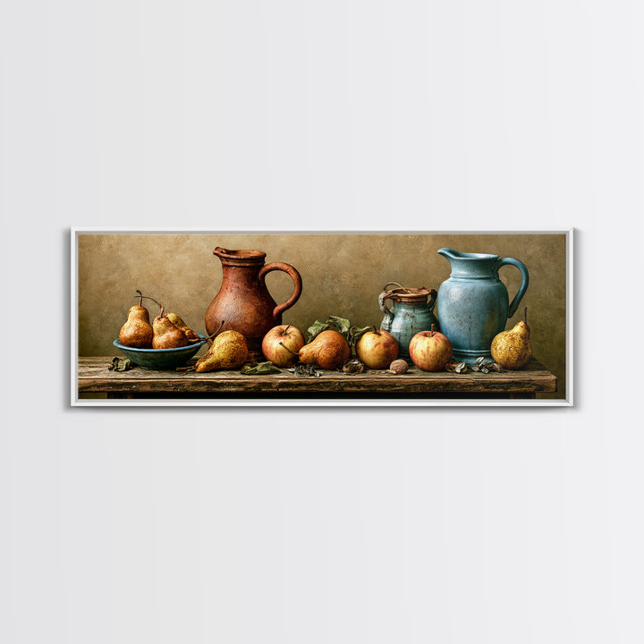 Rustic Pear and Apple Still Life Canvas Print, Rustic Art, Eclectic Wall Art, Farmhouse Decor, Oil Painting, Rustic, RUS-3x1-61