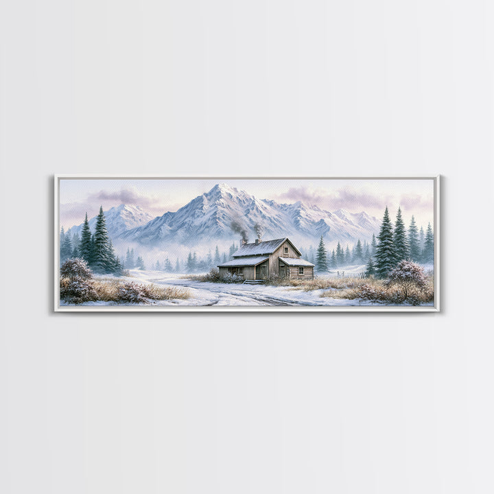Winter Mountain Scene Framed Canvas Print, Rustic Art, Room Decor, Farmhouse Decor, Fine Art, Rustic, Oil Painting, RUS-3x1-63