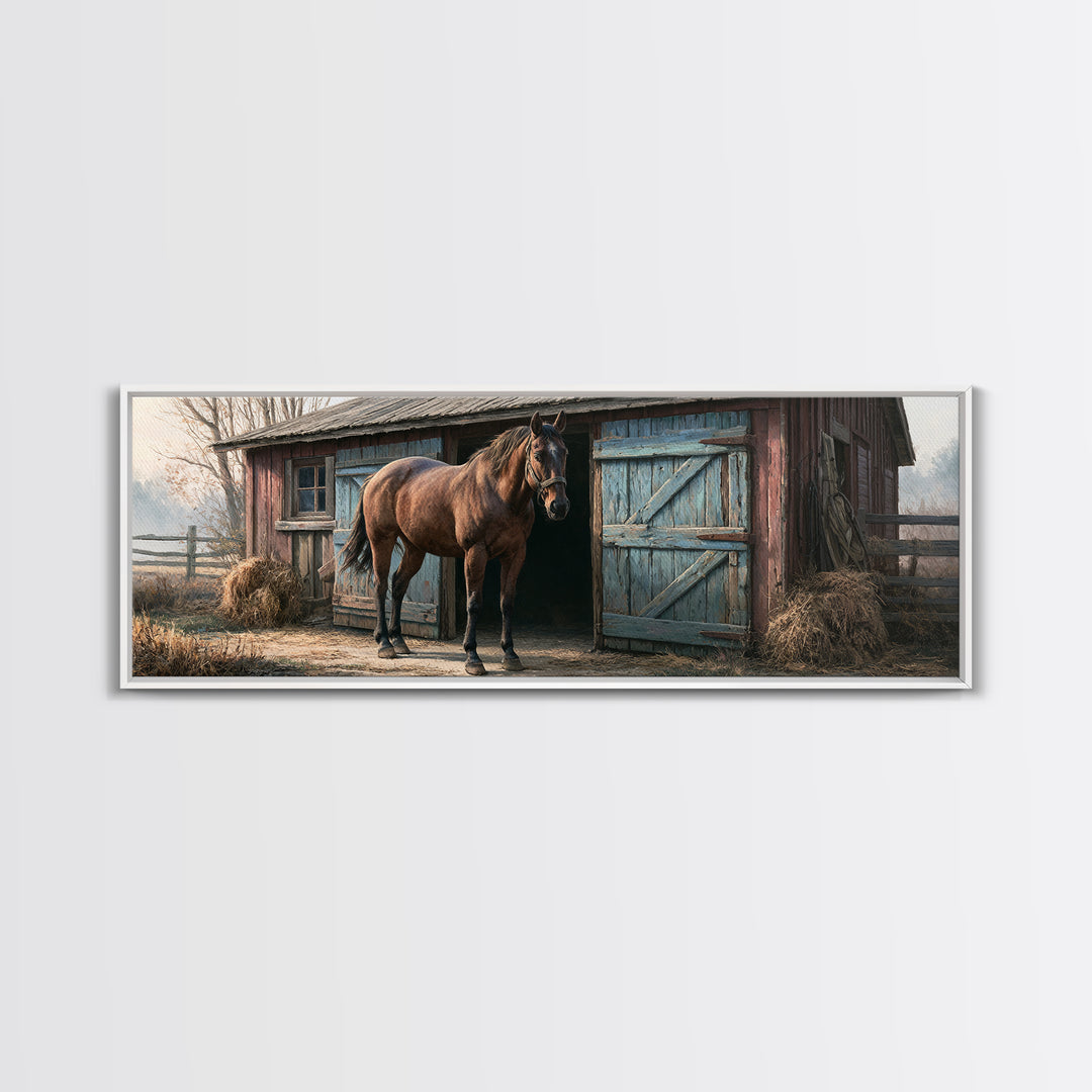 Brown Horse Portrait Framed Canvas Print, Rustic Art, Portrait Painting, Farmhouse Decor, Fine Art, Rustic, Boho Decor, RUS-3x1-69