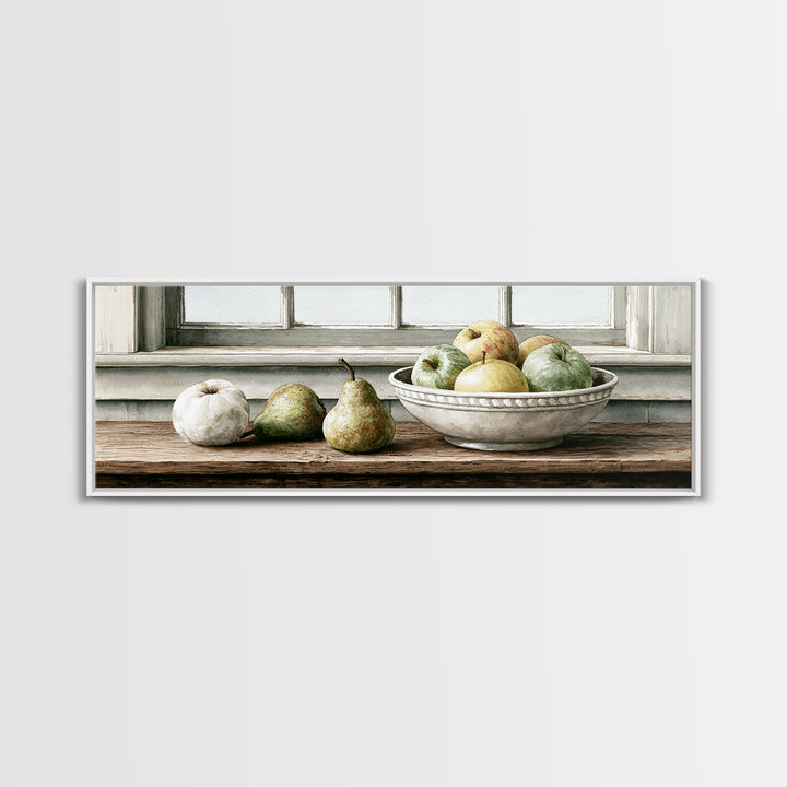 Rustic Pear and Apple Still Life Canvas Print, Rustic Art, Eclectic Wall Art, Farmhouse Decor, Oil Painting, Rustic, RUS-3x1-85