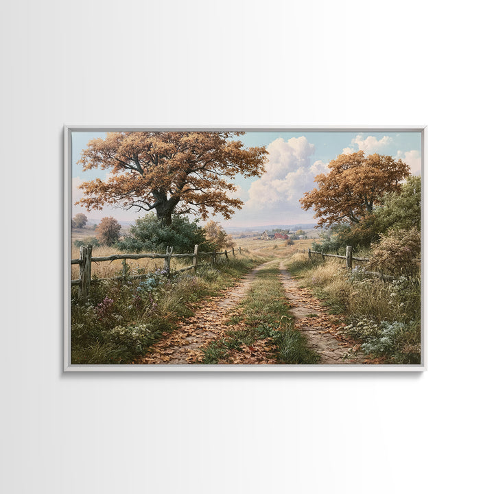 Forest Path with Golden Autumn Leaves Canvas Print, Rustic Art, Digital Print, Farmhouse Decor, Rustic, Landscape Painting, RUS-3x2-22