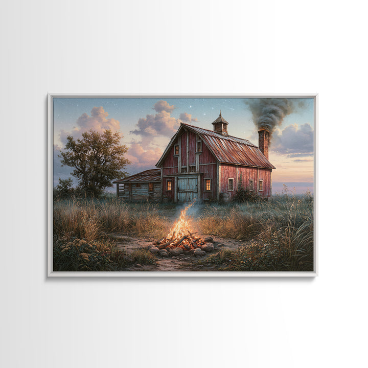 Campfire under a Starry Sky Canvas Print, Rustic Art, Farmhouse Decor, Fine Art, Rustic, Gallery Wall Art, Landscape Wall Art, RUS-3x2-38