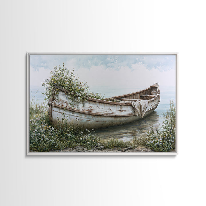 Old Canoe Pulled Onto a Lake Shore Canvas Print, Rustic Art, Landscape Painting, Farmhouse Decor, Rustic, Modern Decor, RUS-3x2-48