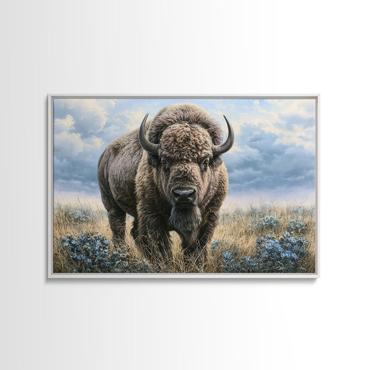 Buffalo Portrait with Western Texture Framed Canvas Print, Rustic Art, Boho Wall Art, Farmhouse Decor, Fine Art, Rustic, RUS-3x2-50