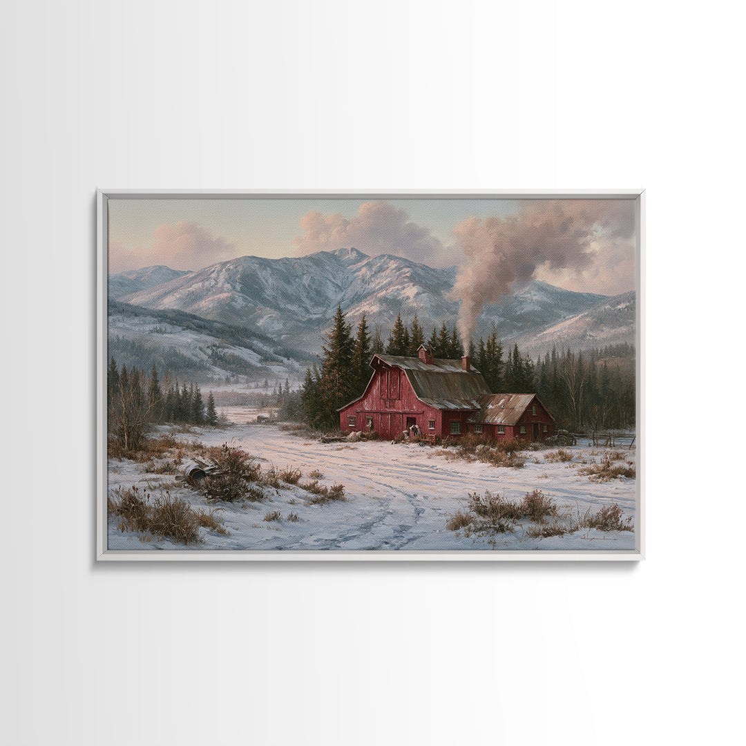 Winter Mountain Scene Canvas Print, Rustic Art, Boho Decor, Farmhouse Decor, Fine Art, Rustic, Art Print, Digital Art, RUS-3x2-75